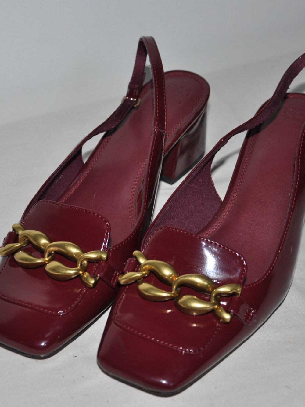 ASOS DESIGN Spencer slingback loafer mid block heel shoes in burgundy
